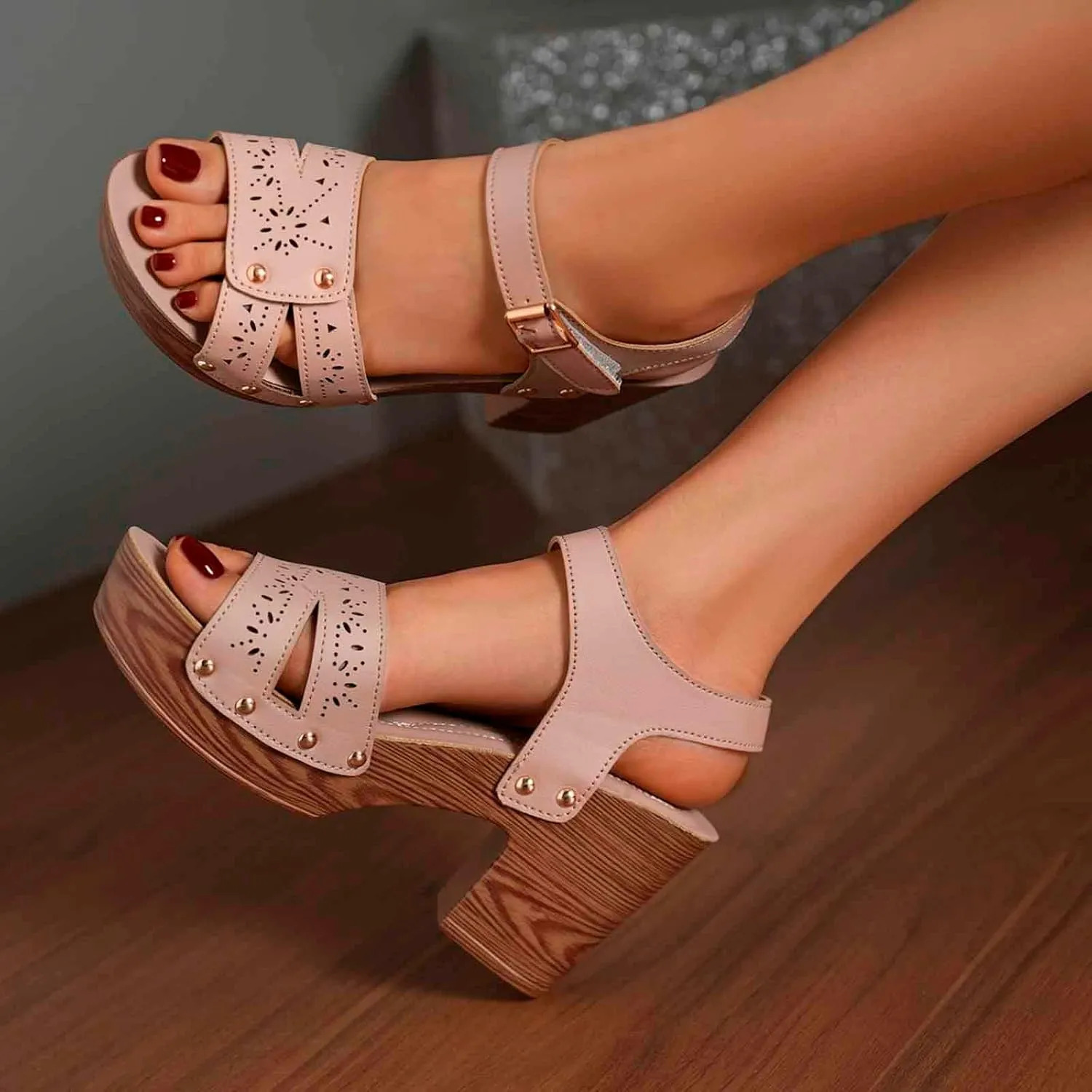 Women's Summer High Heel Sandals Comfortable Open Toe Dressy Slip On Shoes For Casual Vacation Work Date Outfits