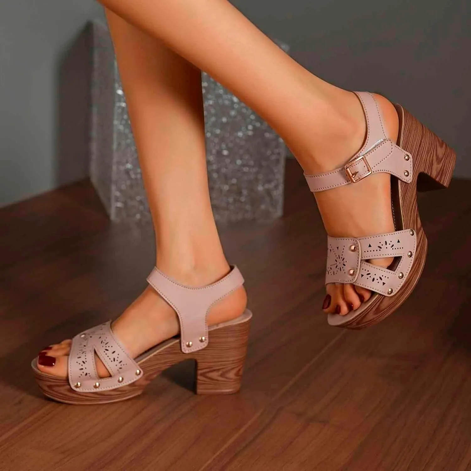 Women's Summer High Heel Sandals Comfortable Open Toe Dressy Slip On Shoes For Casual Vacation Work Date Outfits
