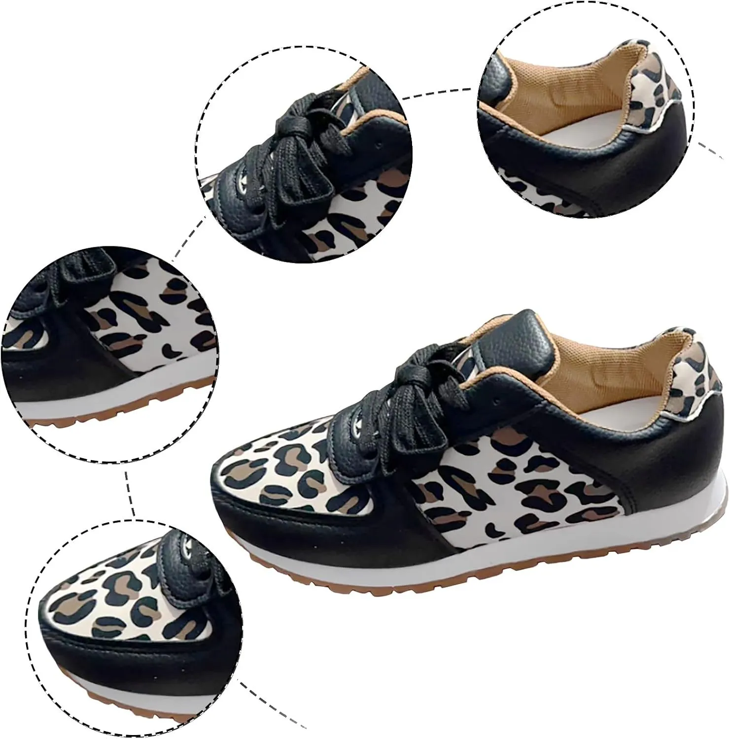 Womens Walking Shoes 2023 New Thick Bottom Leopard Print Lace Up Casual Sneakers Women Foreign Womens Running