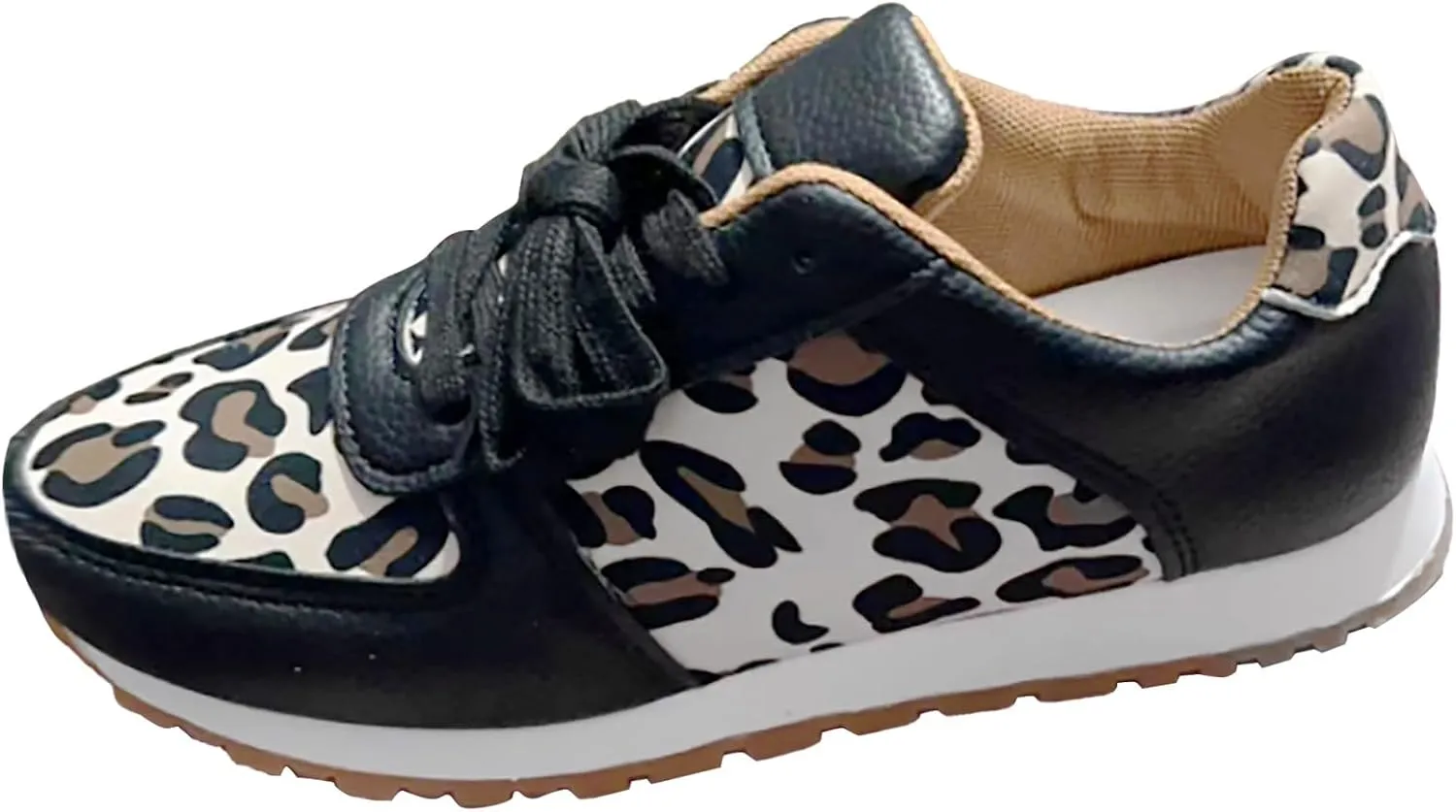 Womens Walking Shoes 2023 New Thick Bottom Leopard Print Lace Up Casual Sneakers Women Foreign Womens Running