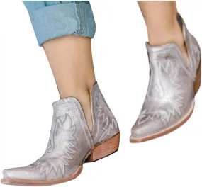 ZBYY Women Vintage Embroidered Cowgirl Boots Retro Short Square Toe Western Ankle Boots Chunky Heel Pull On Short Booties