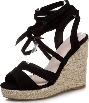 ZBYY Womens Lace Up Espadrille Platform Wedge Sandals Ankle Strap Mid Heel Slingback Summer Wedding Party Dress Shoes
