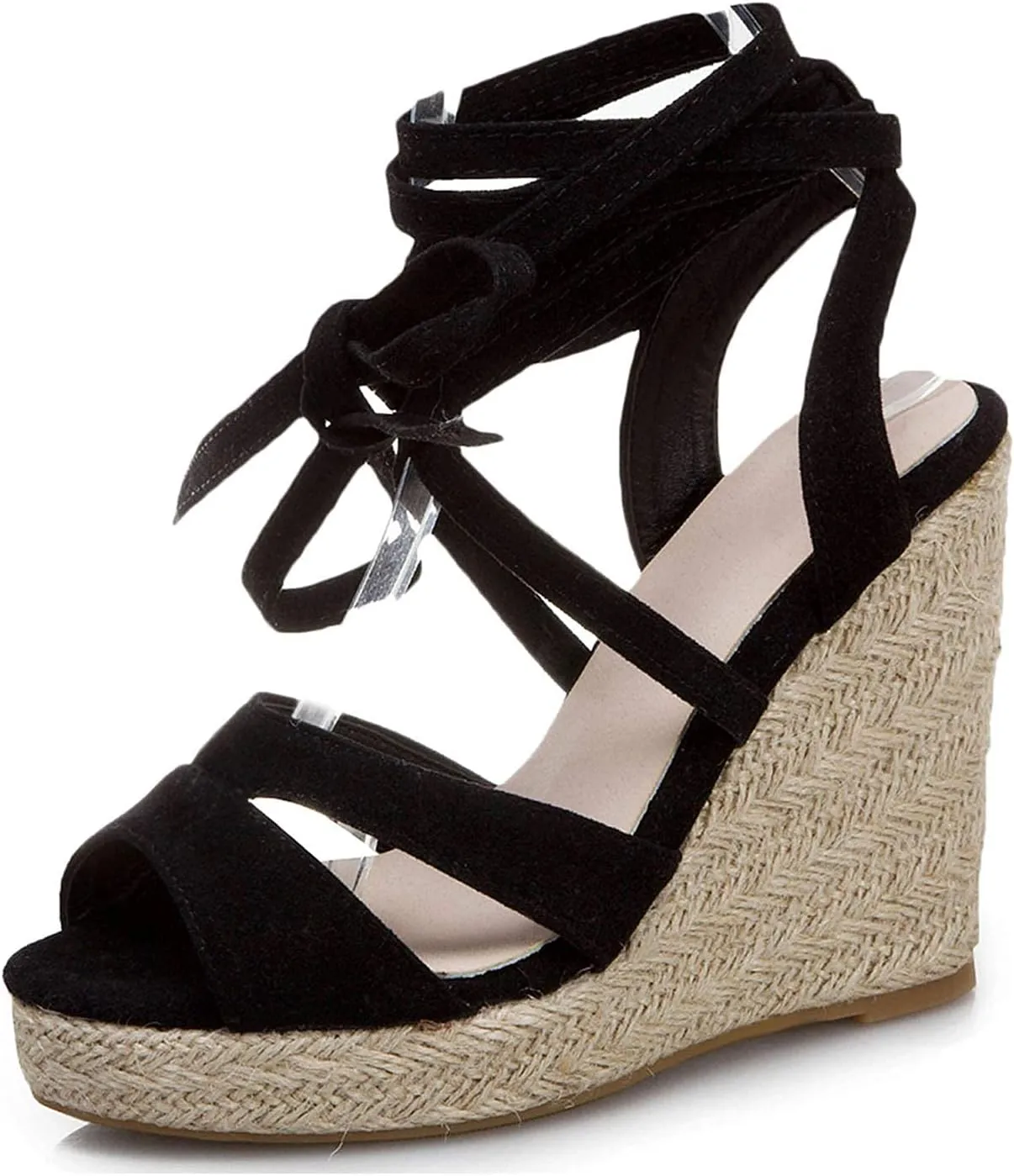 ZBYY Womens Lace Up Espadrille Platform Wedge Sandals Ankle Strap Mid Heel Slingback Summer Wedding Party Dress Shoes
